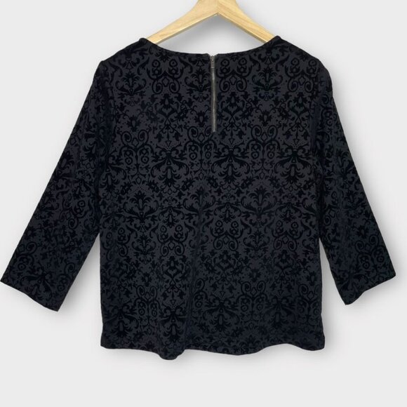 🍂🍁 Talbots Black Damask Flocked Velvet Top Size M - Picture 2 of 6
